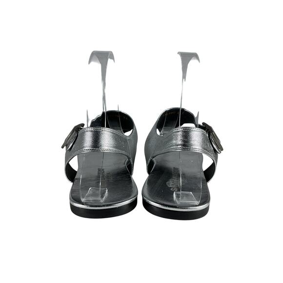 Saint Laurent Ankle Strap Silver Leather Flat Sandals - Picture 4 of 11